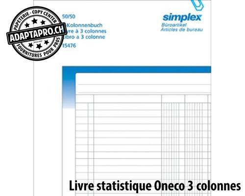 Livre à duplicata SIMPLEX Livre statistique Oneco - 3 colonnes A4 - 50 feuilles