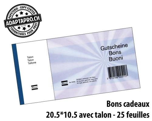 Bons-cadeaux FAVORIT - 20.5x10.5cm - avec talon - bleu - 25 feuilles