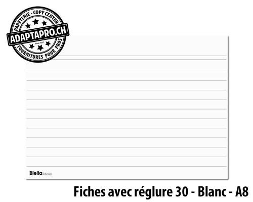 Cartes-fiches BIELLA avec réglure 30 - Blanc - A8 - 74x53mm - 200 cartes