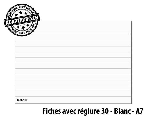 Cartes-fiches BIELLA avec réglure 30 - Blanc - A7 - 105x74mm - 100 cartes