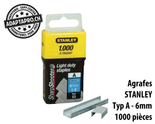 Agrafes STANLEY - Typ A - 6mm - 1000 pièces