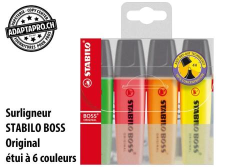 Surligneur STABILO BOSS Original - &eacute;tui &agrave; 4 couleurs
