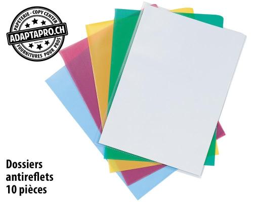 Dossiers transparents Q-CONNECT grain&eacute;s antireflets - couleurs assorties - 10 pces