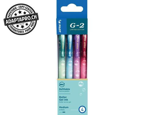 Roller &agrave; encre gel PILOT G-2 Limited Edition Bubbles - blister &agrave; 4 couleurs