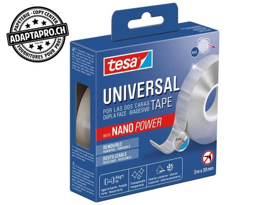 Ruban double face TESA universel Nano Power sur d&eacute;rouleur 30mm x 3m