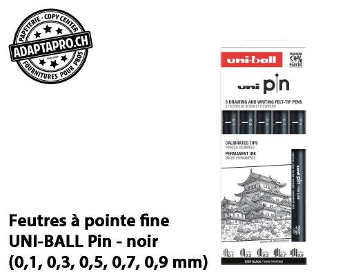 Feutres &agrave; pointe fine UNI-BALL Pin - &eacute;tui 5 (0,1, 0,3, 0,5, 0,7, 0,9 mm) - noir