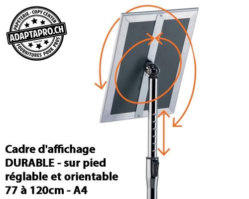 Cadre d'affichage DURABLE - sur pied - r&eacute;glable 77 &agrave; 120cm - A4