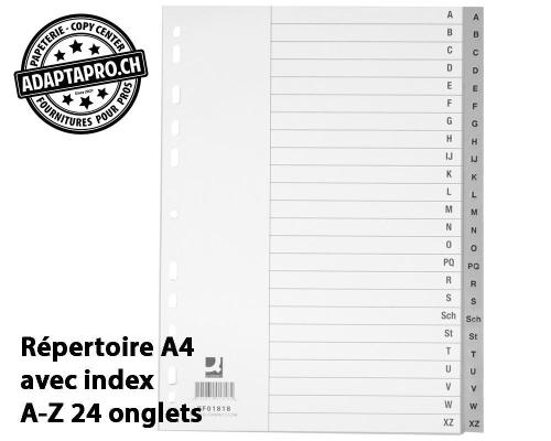 R&eacute;pertoire A4 Q-CONNECT en PP, avec feuille d'index A-Z 24 onglets
