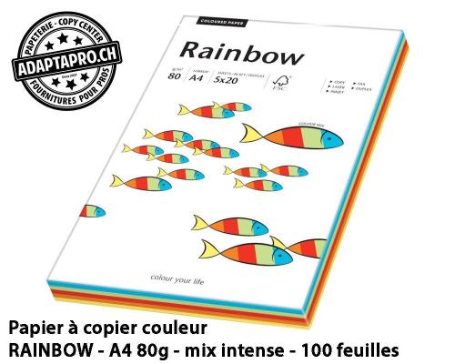 Papier &agrave; copier couleur RAINBOW - A4 80g - mix couleurs intenses - 100 feuilles