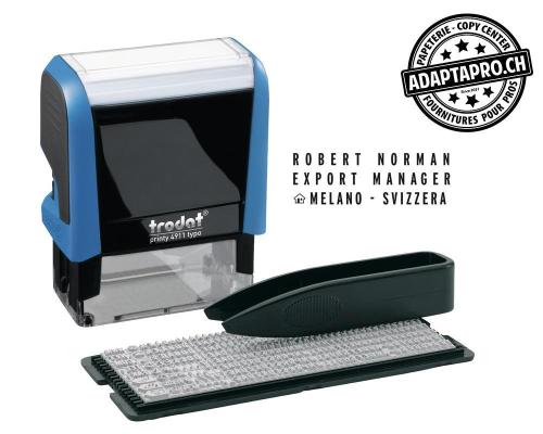 Timbre complet - Trodat Printy 4911 - Typomatic - Boitier bleu - encre noire