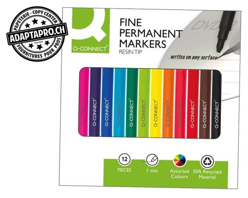 Marqueur permanent Q-CONNECT - Extra Fine - 0.4mm - 12 couleurs