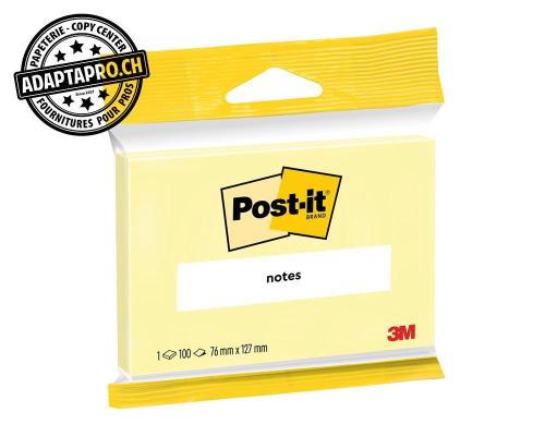 Notes adh&eacute;sives POST-IT jaunes - 127*76mm - 100 feuilles