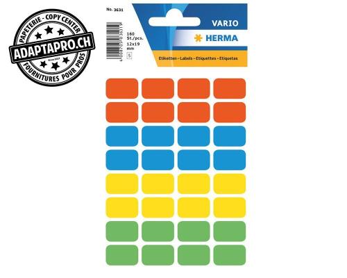 Etiquettes autoadh&eacute;sives HERMA Vario - 12x19mm - coul. assorties - 160 pces