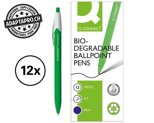 Stylo &agrave; bille Q-CONNECT biod&eacute;gradable - 12 pi&egrave;ces